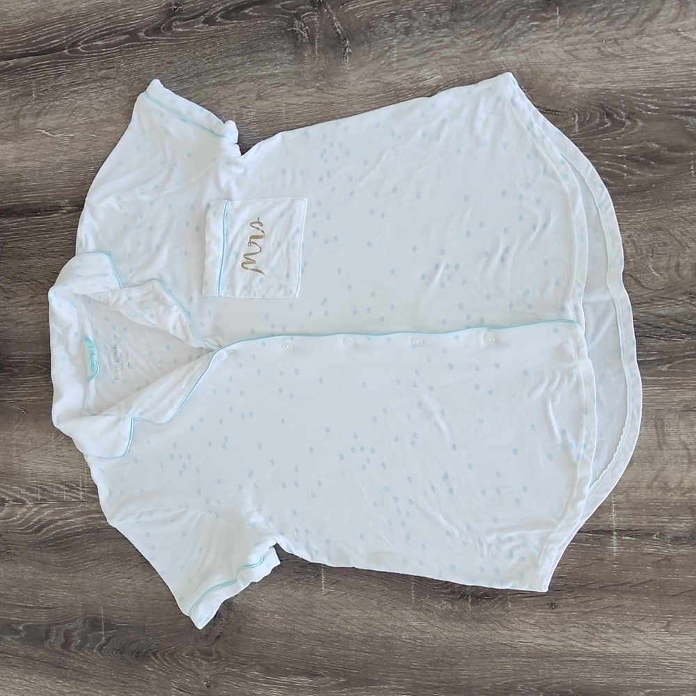 Kate Spade Polka Dot Short Sleeve Bridal Sleep Shirt White & Tiffany Blue